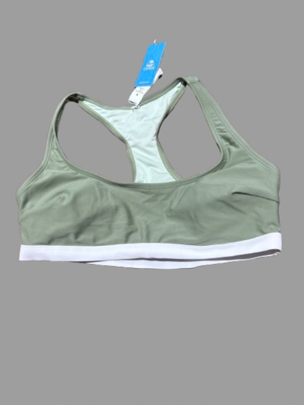 Cupshe Olive Green Racerback Bikini Top with White Trim